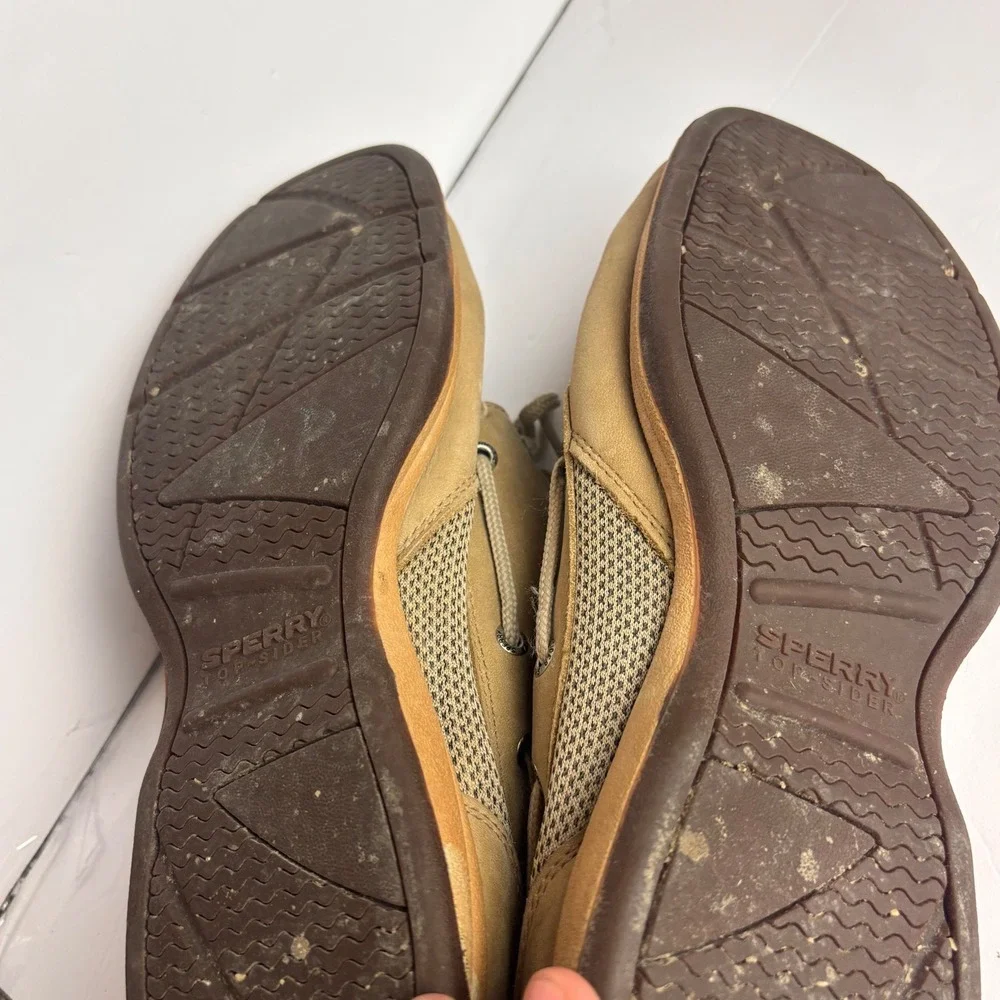 Sperry Top-Sider Men Tan Leather Mesh Boat Shoes Loafers Deck Fisherman Preppy 9